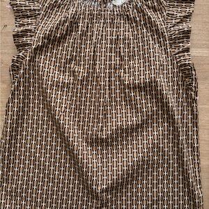 LOFT Brown & Black Geometric Ruffle-Sleeve Top